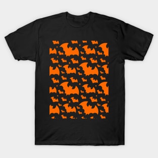 Orange Bat Wings on Black -  Halloween Autumn Stars Night Ornament T-Shirt